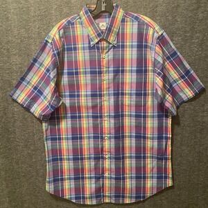 Peter Millar Shirt Mens Large Multi Madras Plaid Short Sleeve Button Down Preppy